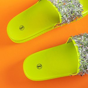 Neonově zelené dámské pantofle se zirkony Onesti - obuv