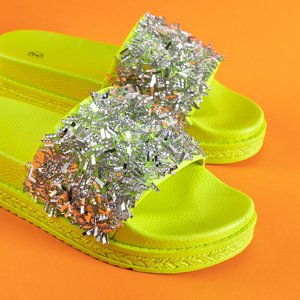Neonově zelené dámské pantofle se zirkony Onesti - obuv