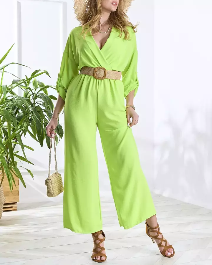 Neonově zelený dlouhý dámský overal- Oblečení