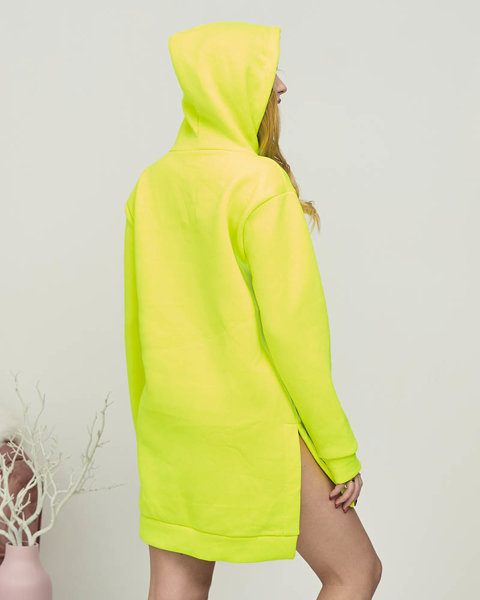 Neonově žlutá dámská dlouhá mikina klokanka s bílou nášivkou - Oblečení