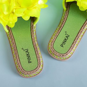 Neonově žluté dámské pantofle Etain s květinami - obuv