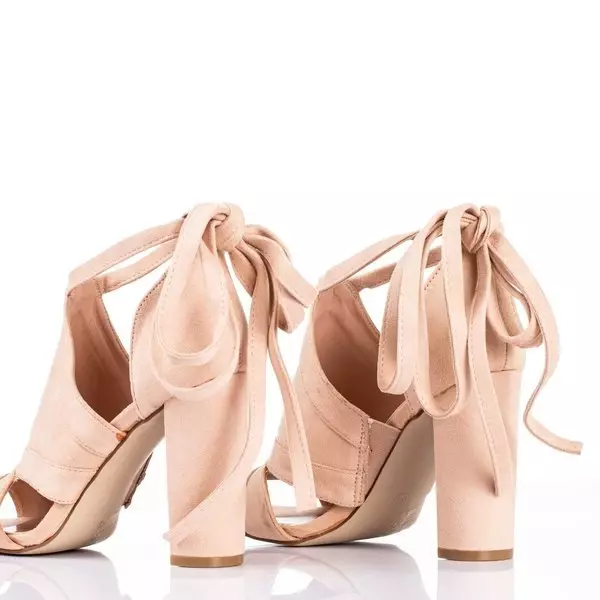 OUTLET Béžové a růžové dámské sandály na vyšším sloupku se svrškem Lanaline - obuv