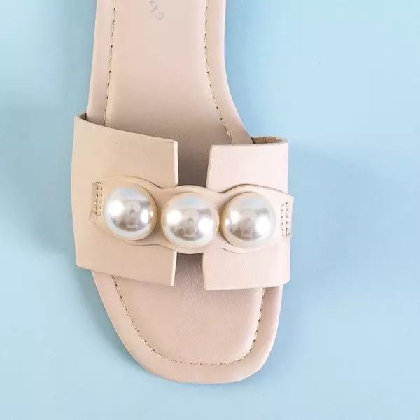 OUTLET Béžové dámské pantofle s perlami Teonilla - obuv