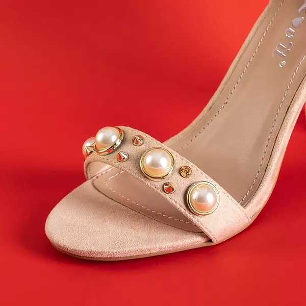 OUTLET Béžové dámské sandály na sloupku s perlami Luten - obuv