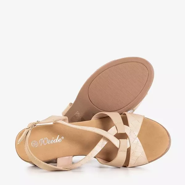 OUTLET Béžové dámské sandály na vyšším podpatku Weronics - Shoes