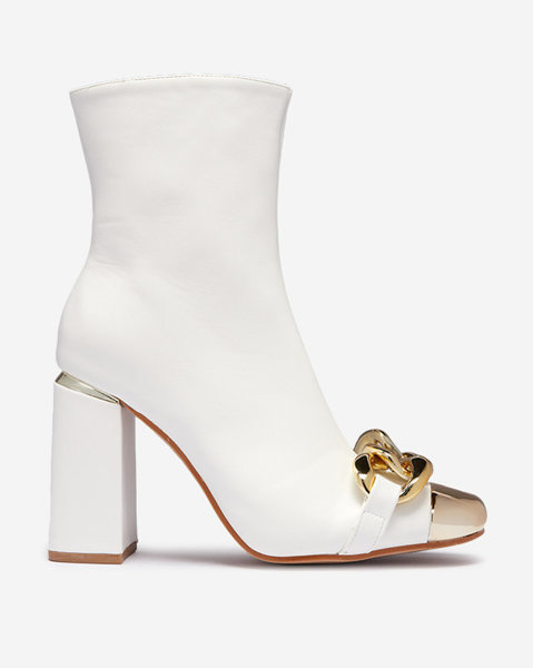 OUTLET Bílé dámské boty na vysokém podpatku se zlatým zdobením Amiop- Obuv
