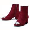 OUTLET Burgundské boty s ozdobnou špičkou na nízkém sloupku Hayley - Obuv