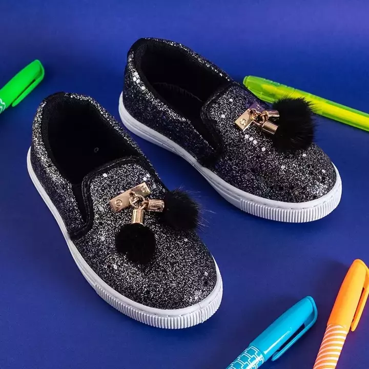 OUTLET Černé brokátové boty pro děti Debby - Obuv