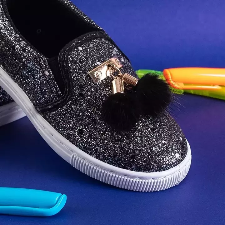 OUTLET Černé brokátové boty pro děti Debby - Obuv