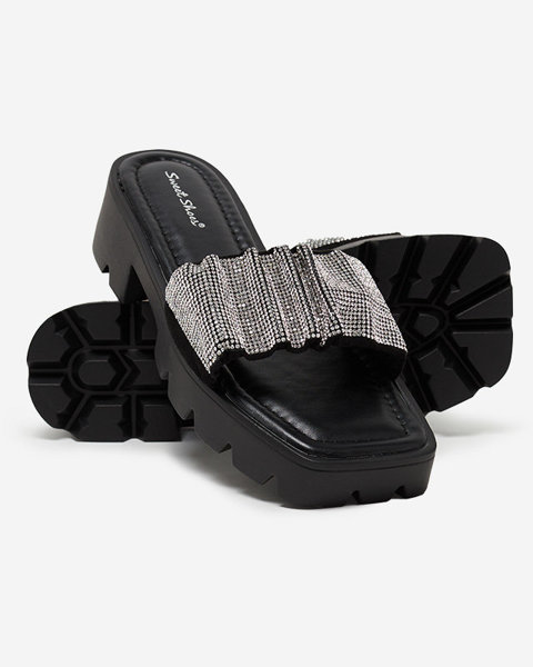 OUTLET Černé dámské pantofle s kubickou zirkony Emkoy- Obuv