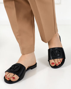 OUTLET Černé dámské pantofle s ozdobou na pásku Mebena - Obuv