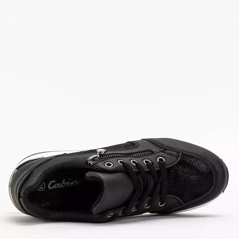 OUTLET Černé dámské sportovní boty na nízkém podpatku s leskem Kirina - Obuv