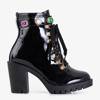 OUTLET Černé lakované dámské boty na sloupku Lucrezia - Footwear