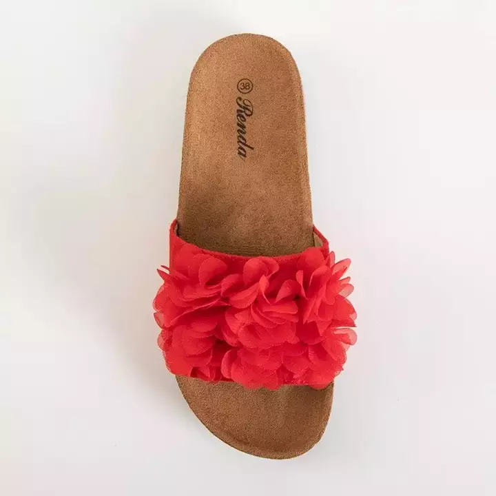 OUTLET Červené dámské pantofle s květinami Alina - Obuv
