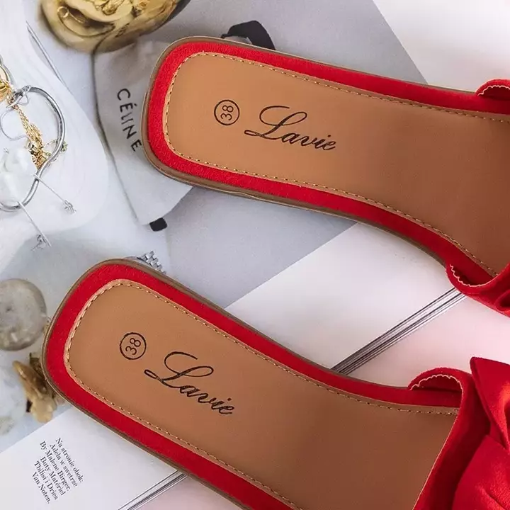 OUTLET Červené dámské pantofle s mašlí Bonjour - Obuv