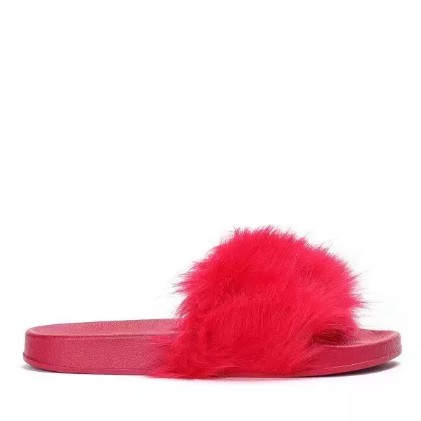 OUTLET Červené pantofle s kožešinou Millie- Shoes