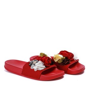 OUTLET Červené pantofle s ozdobnými květinami Judith - Boty