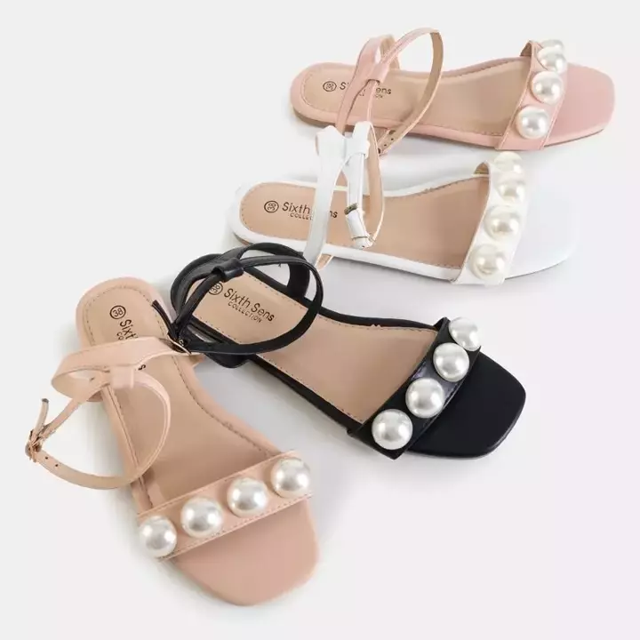 OUTLET Dámské béžové ploché sandály s perlami Lucyla - Obuv