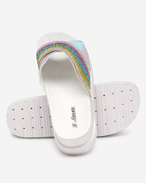 OUTLET Dámské bílé holografické pantofle s flitry Yalay - Footwear