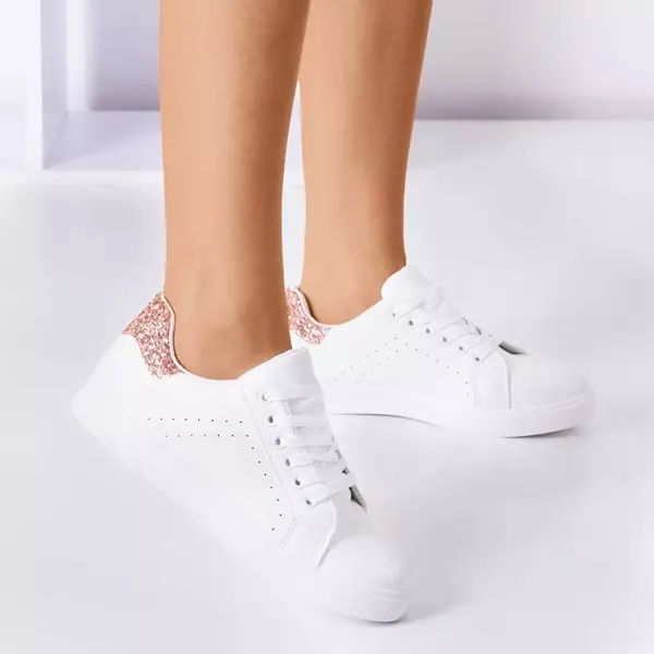 OUTLET Dámské bílé sportovní tenisky s růžovou vložkou Brasqe - Footwear