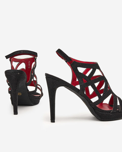 OUTLET Dámské černé sandály na vysokém podpatku s ozdobnou nití Firenso - Obuv