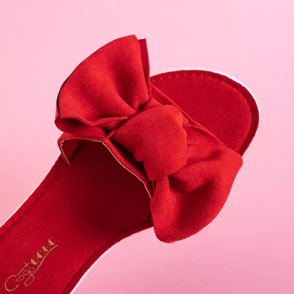 OUTLET Dámské červené pantofle na nízkém klínovém podpatku s mašlí od Nelesa - Boty