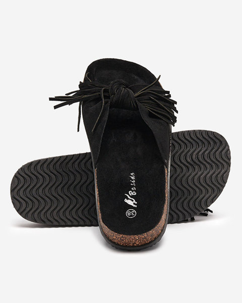 OUTLET Dámské pantofle s třásněmi v černé barvě Guttis- Footwear