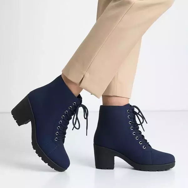 OUTLET Dámské tmavě modré šněrovací boty na vysokých podpatcích Minor - Obuv