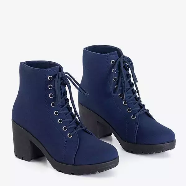 OUTLET Dámské tmavě modré šněrovací boty na vysokých podpatcích Minor - Obuv