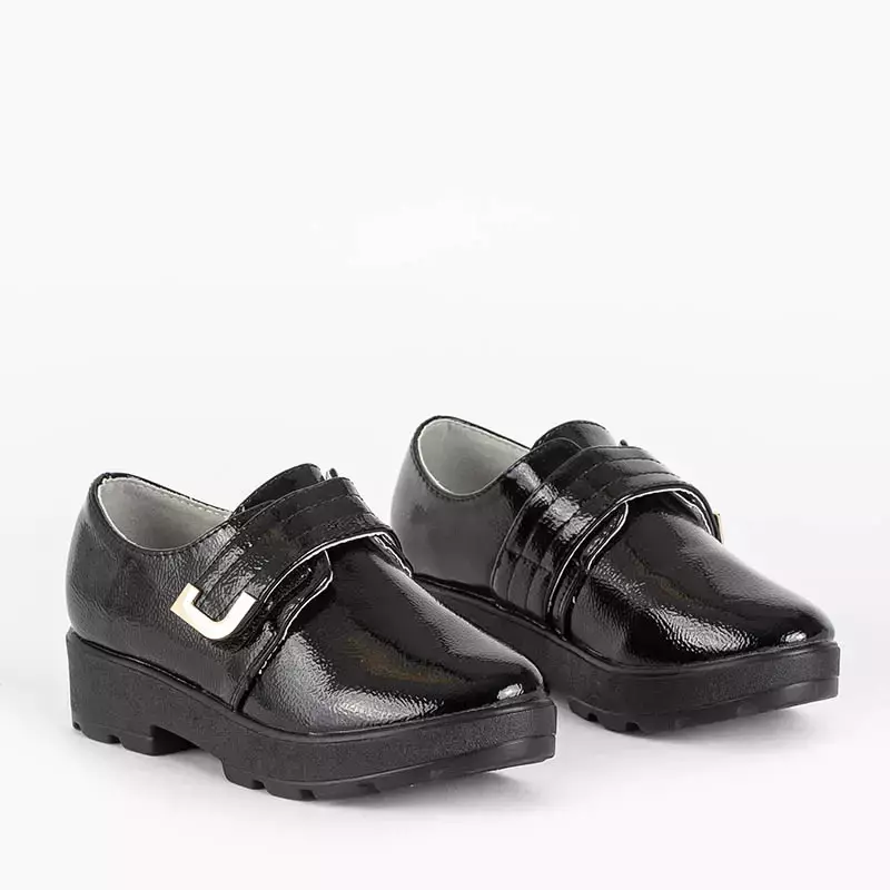 OUTLET Dětské černé lakované boty na suchý zip Qui - Footwear