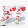 OUTLET Dívčí červeno-bílé sněhové boty s potiskem srdce Edna - Obuv