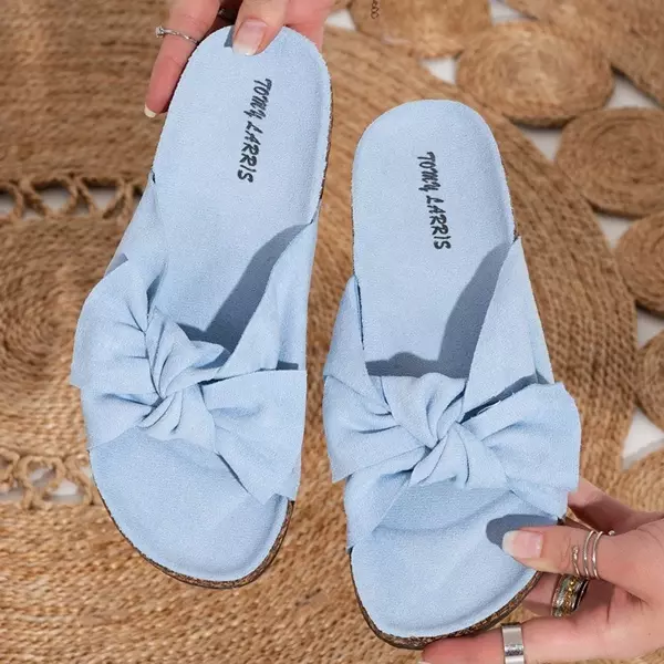 OUTLET Modré dámské pantofle s mašlí Alanza - Boty