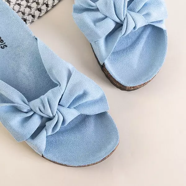 OUTLET Modré dámské pantofle s mašlí Alanza - Boty