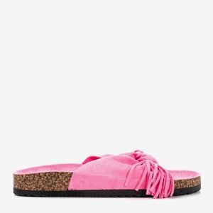 OUTLET Neonově růžové dámské pantofle Amassa s třásněmi - Boty