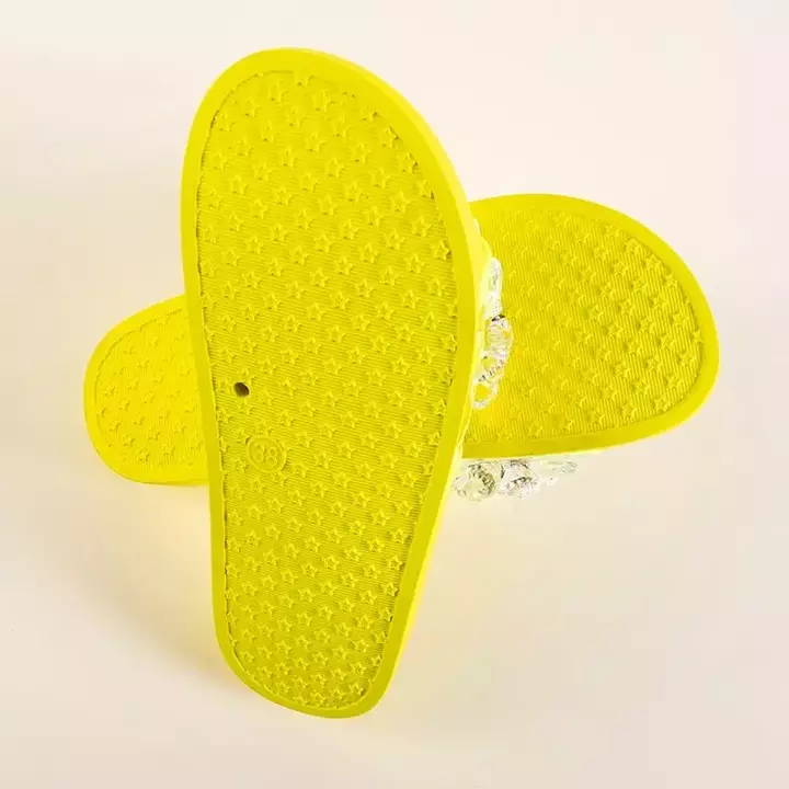 OUTLET Neonově žluté dámské pantofle s kamínky Halpasi - Obuv
