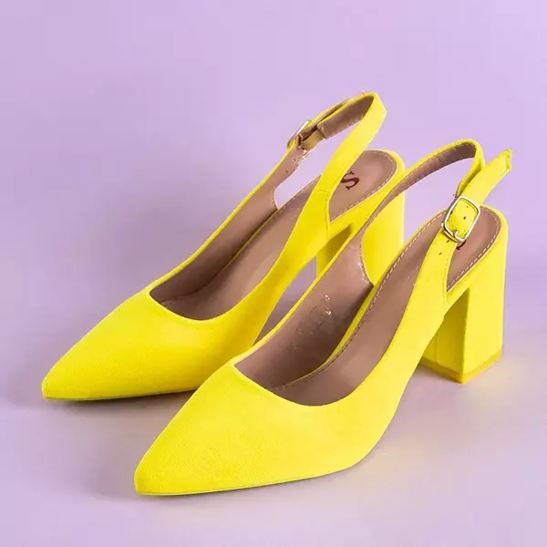 OUTLET Neonově žluté dámské sandály na podpatku Dolores - Obuv