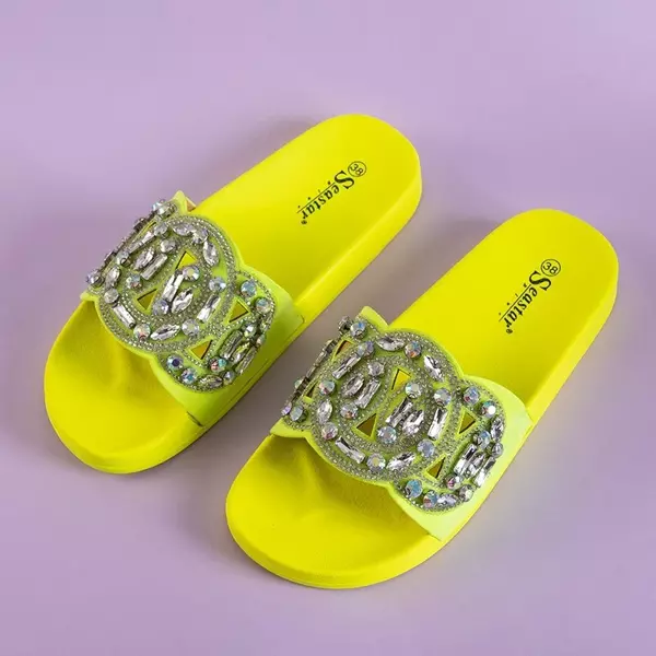 OUTLET Neonově žluté gumové pantofle s ornamenty Masandra - obuv