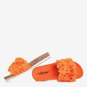 OUTLET Oranžové dámské pantofle s květinami Mastina - Boty