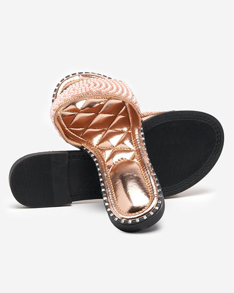 OUTLET Růžové a zlaté dámské pantofle s ozdobami Ahaio - Boty