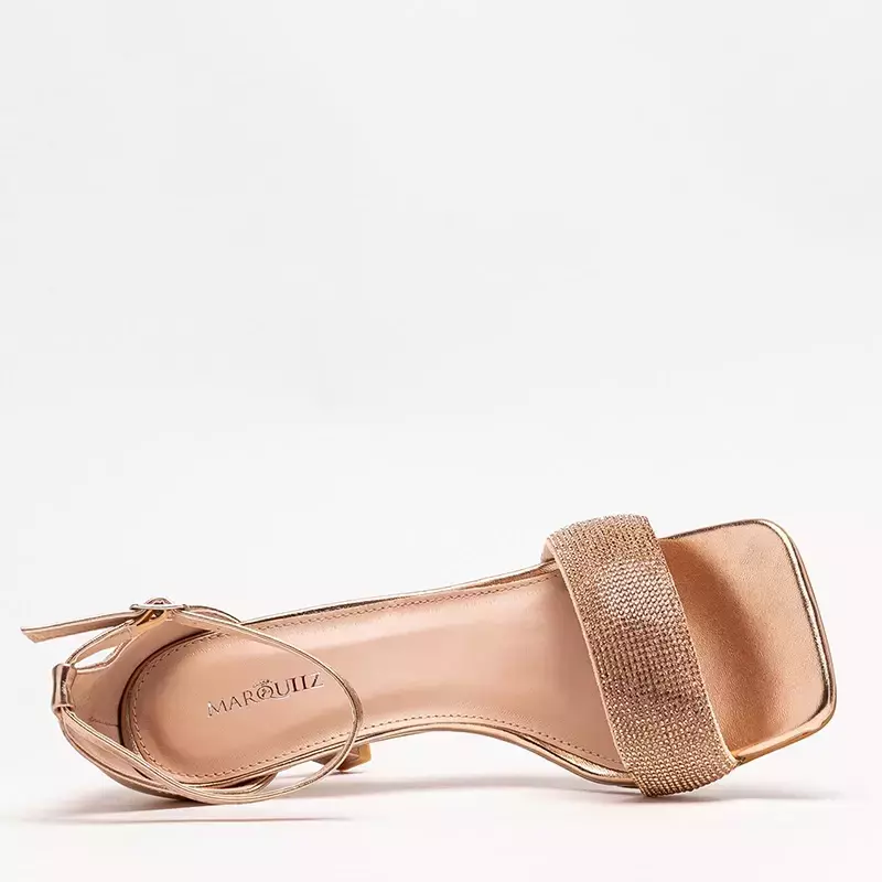 OUTLET Růžové a zlaté dámské sandály na vysokém podpatku Enedi - Obuv