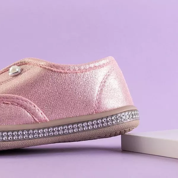 OUTLET Růžové dětské nazouvací tenisky s perlami Merin - Obuv