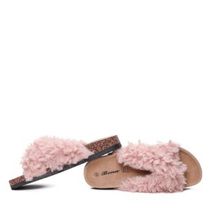 OUTLET Růžové pantofle s ovčí kůží Itzel - Boty