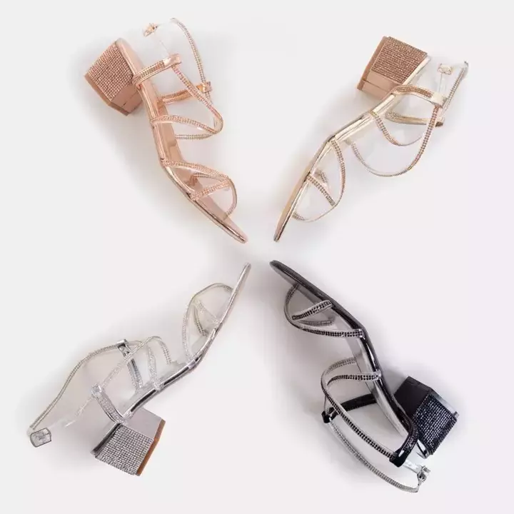 OUTLET Stříbrné dámské sandály na sloupku se zirkony Jukko - Obuv