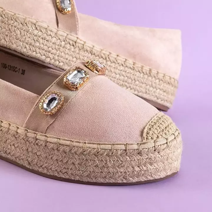 OUTLET Světle růžové dámské espadrilky s krystaly Fenenny - boty