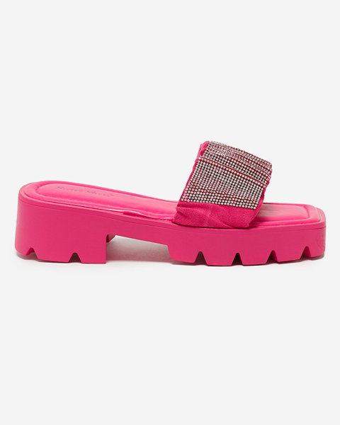 OUTLET Tmavě růžové dámské pantofle s kubickými zirkony Emkoy- Footwear
