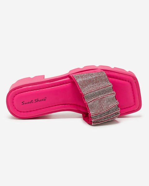 OUTLET Tmavě růžové dámské pantofle s kubickými zirkony Emkoy- Footwear