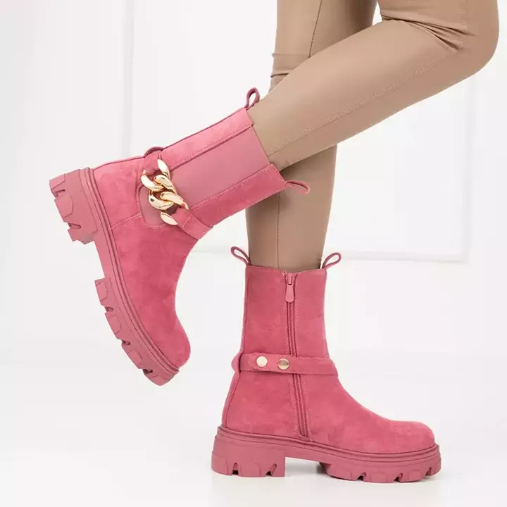 OUTLET Tmavě růžové kozačky vyrobené z ekologického semiše Quon- Footwear