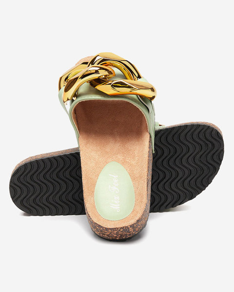 OUTLET Zelené dámské pantofle se zlatým ornamentem Cirrenka - Obuv