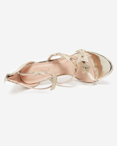 OUTLET Zlaté dámské sandály na vysokém podpatku s hvězdičkami Starico - Obuv