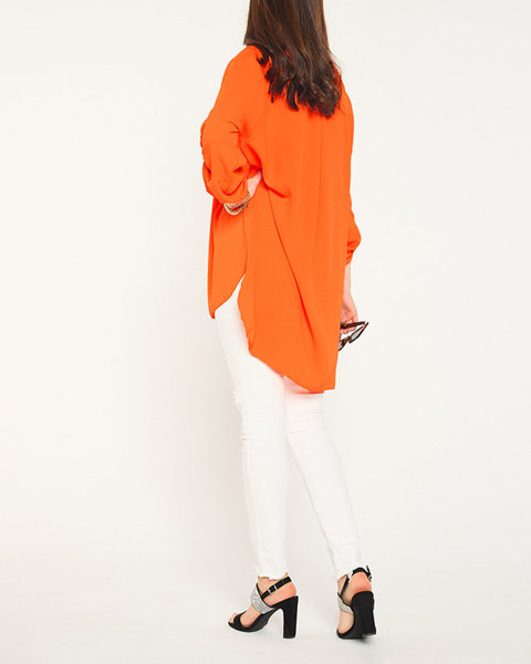 Oranžová dámská dlouhá triko tunika s knoflíky - Oblečení